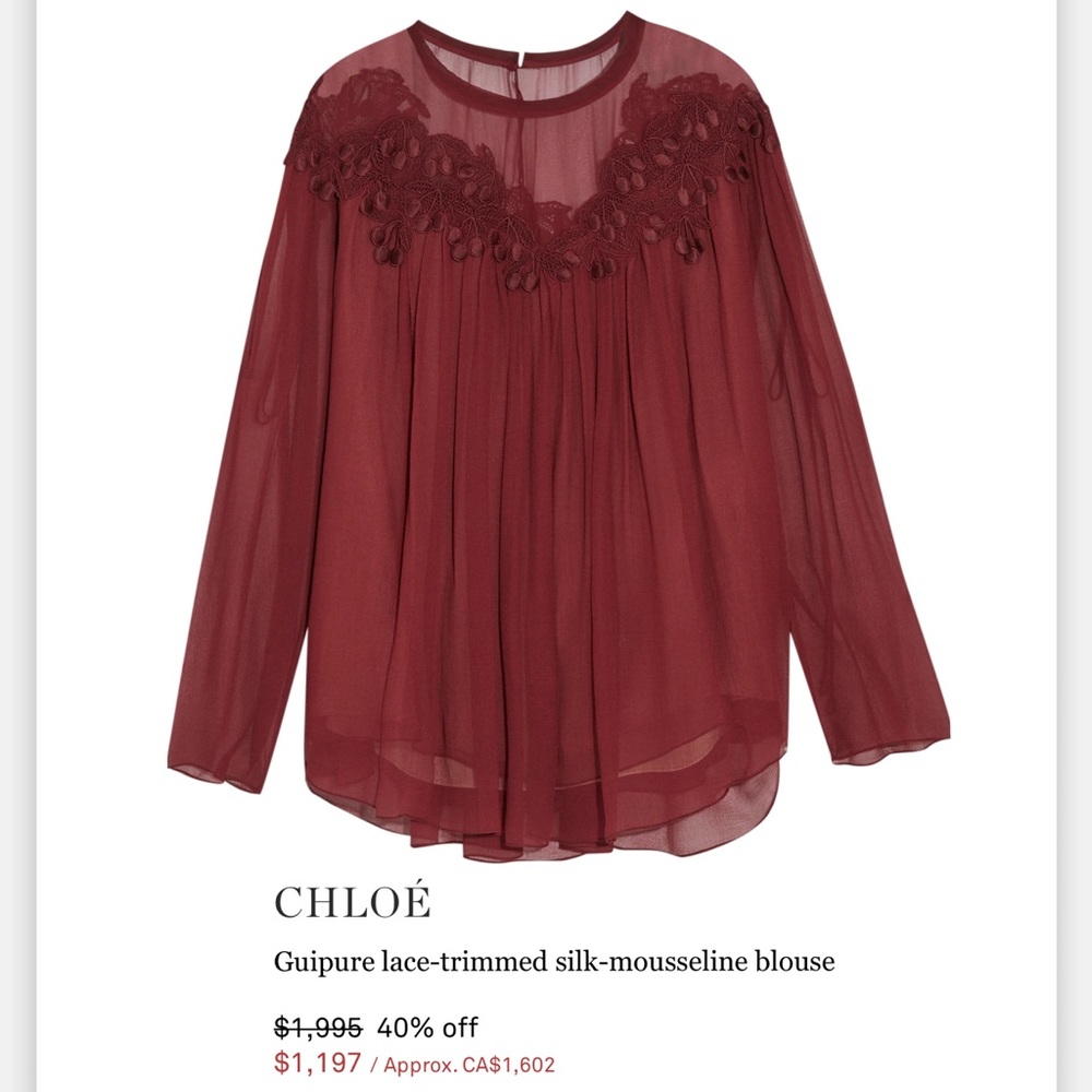 CHLOÉ Guipure Lace-trimmed Silk-mousseline Blouse